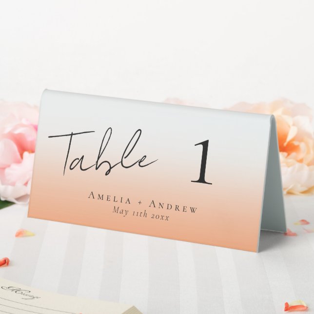 Elegant Peach Orange Fuzz Wedding Table Number Tent (In SItu (Wedding))