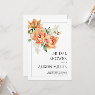 Elegant peach peony flowers bridal shower invitation