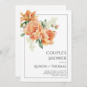 Elegant peach peony flowers couple's shower invitation