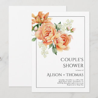 Elegant peach peony flowers couple's shower invitation