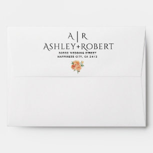 Elegant peach peony flowers floral wedding envelope