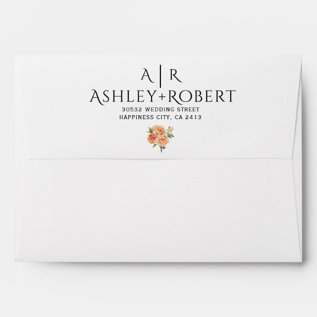 Elegant peach peony flowers floral wedding envelope (Back (Top Flap))