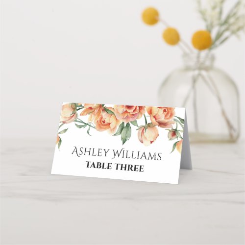 Elegant peach peony flowers floral wedding place card