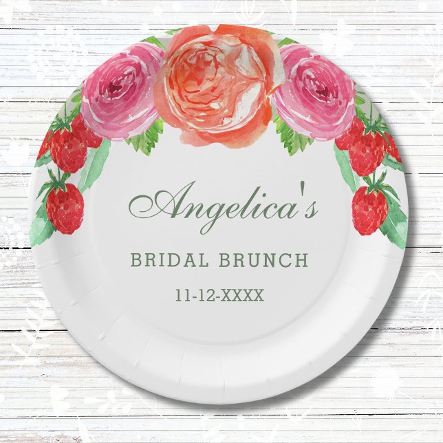 Elegant Peach Peony Pink Floral Bridal Brunch Paper Plates (Creator Uploaded)