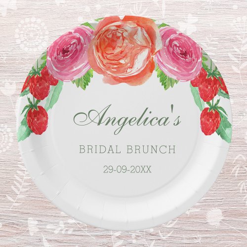 Elegant Peach Peony Pink Floral Bridal Brunch Paper Plates