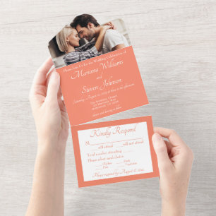 Elegant Peach Photo Wedding Invitation