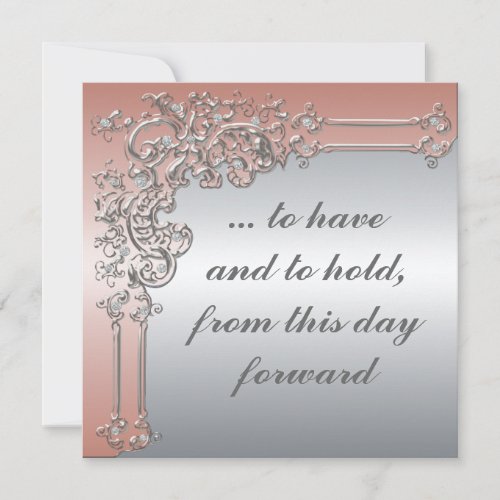 Elegant Peach Pink and Silver Wedding Invitation