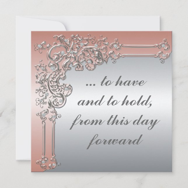 Elegant Peach Pink and Silver Wedding Invitation (Front)