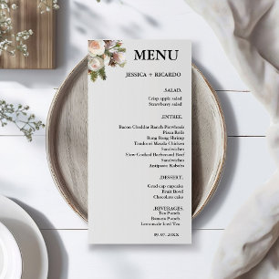 Elegant Peach Pink Boho Watercolor Winter Wedding Menu