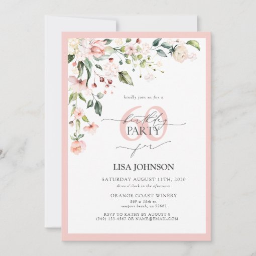 Elegant Peach Pink Floral Script 60th Birthday Invitation Zazzle