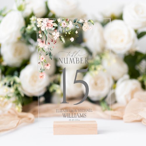 Elegant Peach Pink Watercolor Floral Reception Acrylic Sign