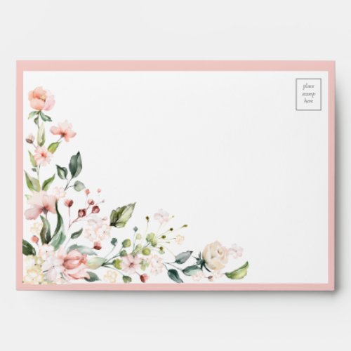 Elegant Peach Pink Watercolor Floral Wedding Envelope