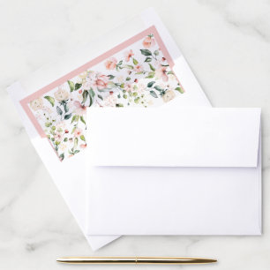 Elegant Peach Pink Watercolor Floral Wedding Envelope Liner