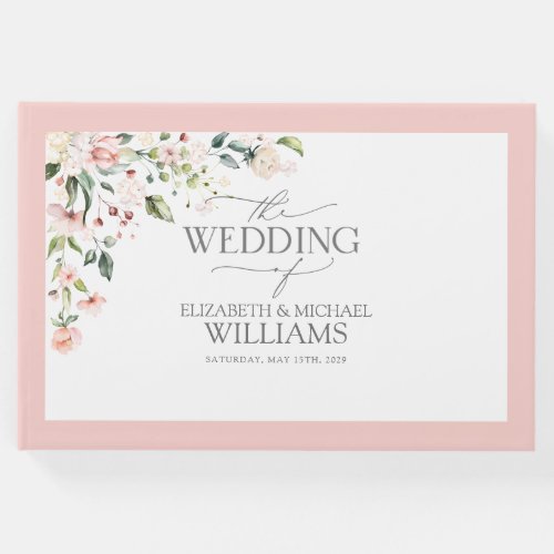 Elegant Peach Pink Watercolor Floral Wedding Guest Book