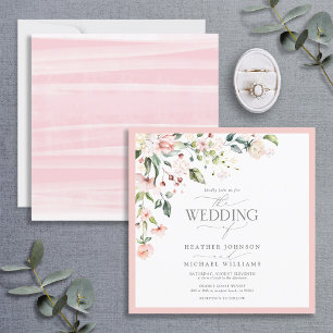 Elegant Peach Pink Watercolor Floral Wedding Invitation