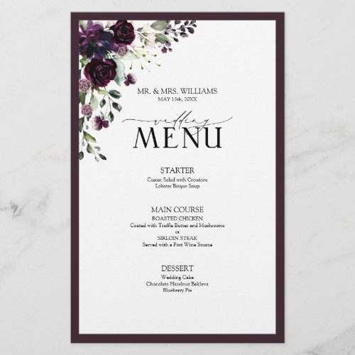 Elegant Peach Pink Watercolor Floral Wedding Menu