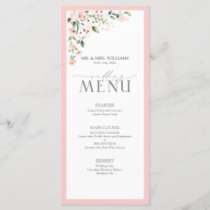 Elegant Peach Pink Watercolor Floral Wedding Menu