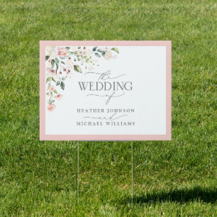 Elegant Peach Pink Watercolor Floral Wedding Sign