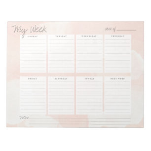 Elegant Peach Pink Watercolor Week Planner Notepad