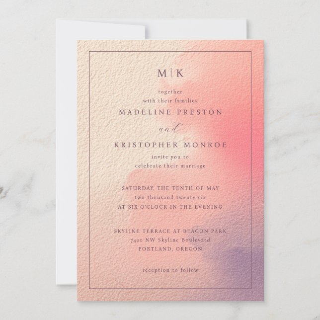 Elegant Peach Pink Wedding Invitation (Front)