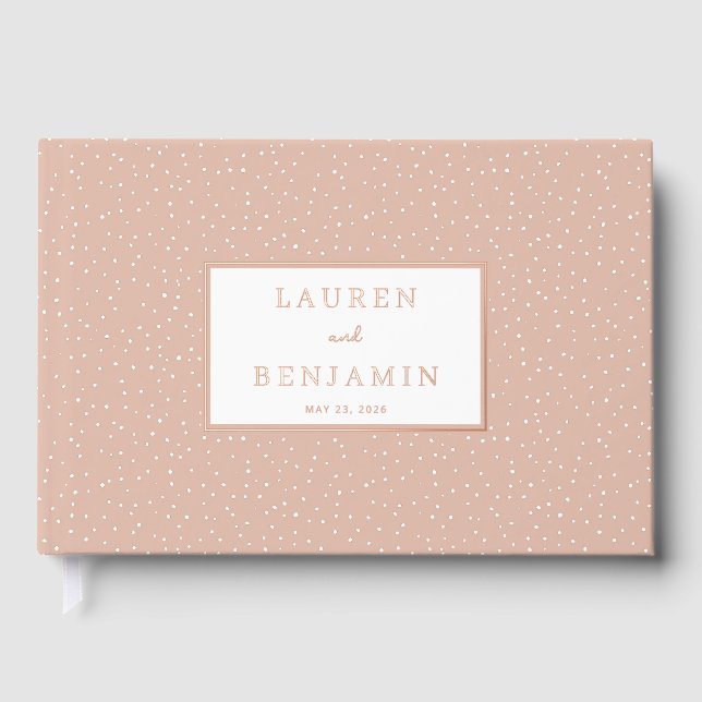Elegant Peach Polka Dots Foil Guest Book (Front)