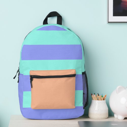 Elegant peach purple and mint stripes printed backpack