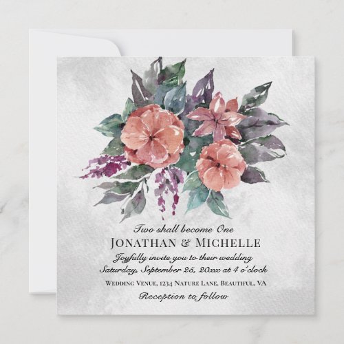 Elegant Peach Purple Floral Christian Wedding Invitation