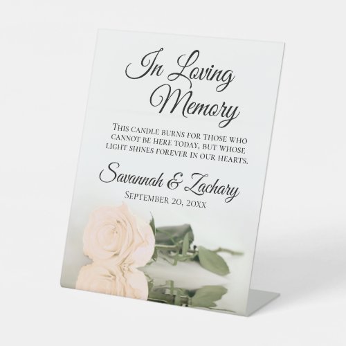 Elegant Peach Rose Loving Memory Wedding Memorial Pedestal Sign