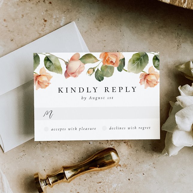 Elegant Peach Rose Meal Choice Wedding R RSVP Card (Creator Uploaded)