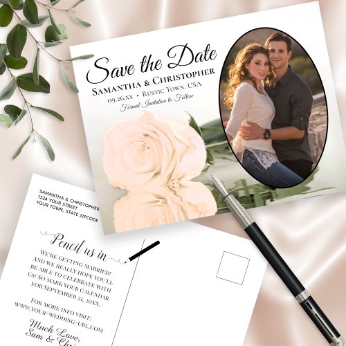 Elegant Peach Rose  Photo Wedding Save The Date Announcement Postcard
