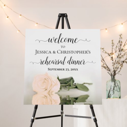 Elegant Peach Rose Rehearsal Dinner Welcome Foam Board