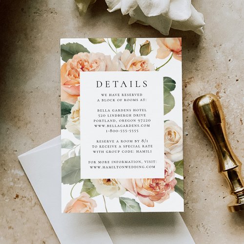 Elegant Peach Rose Wedding Details Enclosure Card