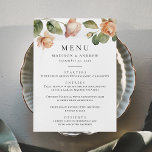 Elegant Peach Rose Wedding Menu<br><div class="desc">Introducing our Elegant Watercolor Peach Rose wedding menus, where elegance meets functionality in every detail. Adorned with a top border of delicate peach roses and lush green leaves, this design beautifully complements our enchanting wedding theme. Personalize the peach floral menu by adding the couple's names and wedding date, creating a...</div>