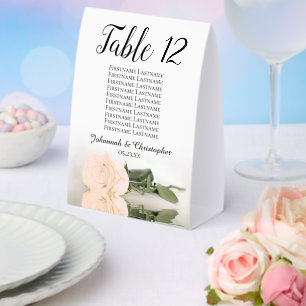 Elegant Peach Rose Wedding Number Seating Chart  Paper Table Tent