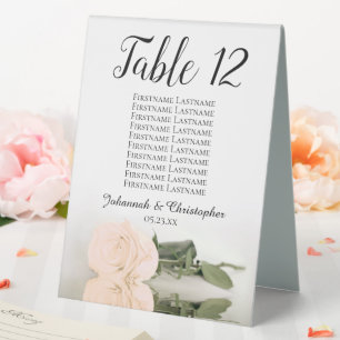 Elegant Peach Rose Wedding Number Seating Chart Table Tent