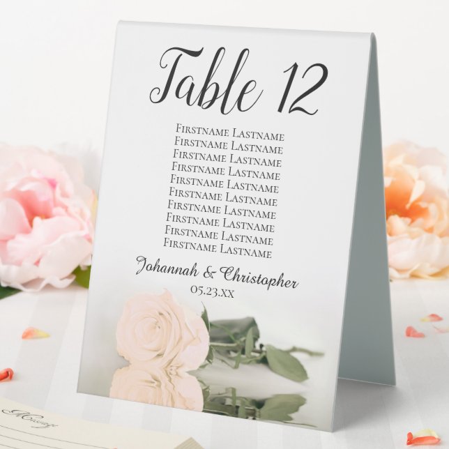 Elegant Peach Rose Wedding Number Seating Chart  Table Tent (In SItu (Wedding))