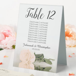 Elegant Peach Rose Wedding Number Seating Chart  Table Tent