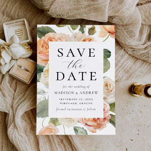 Elegant Peach Rose Wedding Save The Date