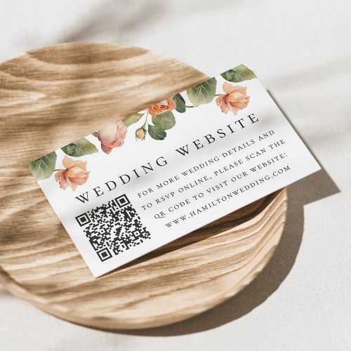 Elegant Peach Rose Wedding Website QR Code Enclosure Card