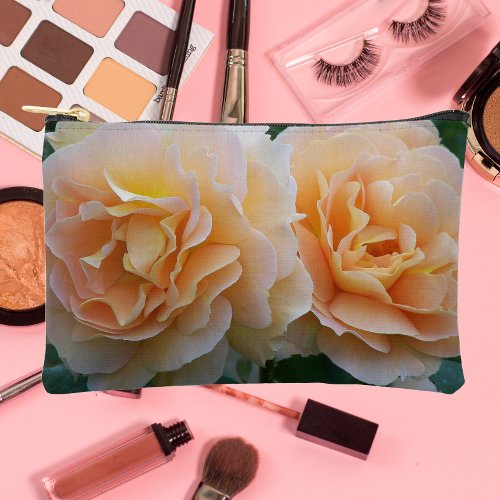 Elegant Peach Roses Floral Accessory Pouch