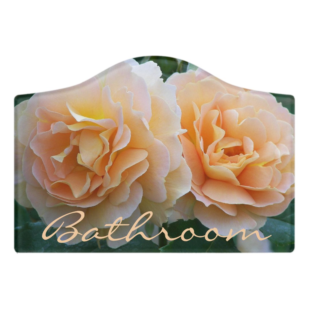 Elegant Peach Roses Floral Bathroom Door Sign Zazzle