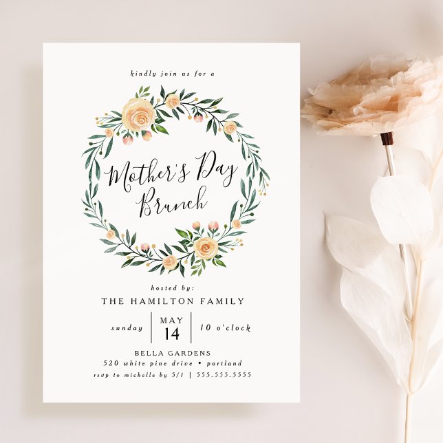 Elegant Peach Roses Mother's Day Brunch Invitation (Creator Uploaded)