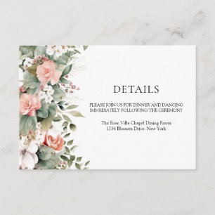 Elegant Peach Sage Green Floral Wedding Enclosure Card