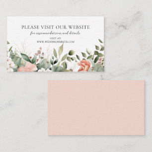 Elegant Peach Sage Green Floral Wedding Website Enclosure Card