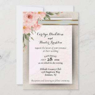 Elegant Peach & Sage Green wedding Invitation