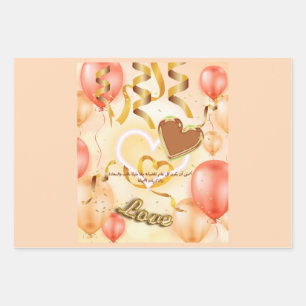 Elegant Peach Salmon Balloons Love Gift Wrapping P Paper Sheets