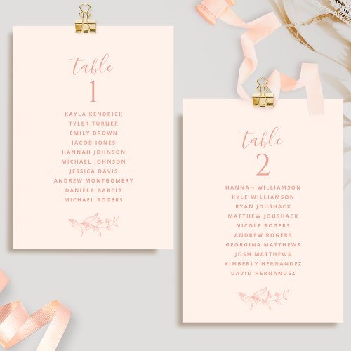 Elegant Peach Seating Plan Cards w Guest Names