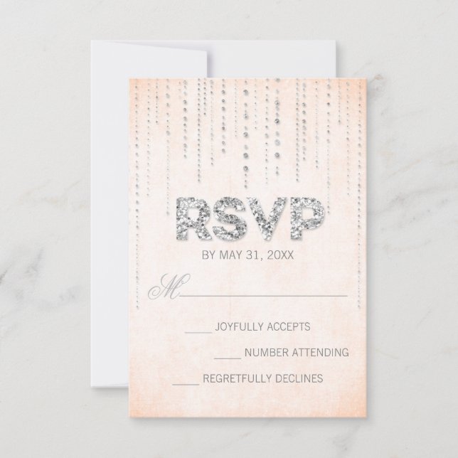 Elegant Peach & Silver Sparkle RSVP Card (Front)