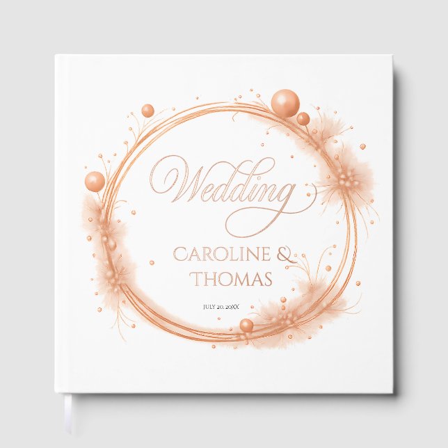 Elegant Peach Sparkle Wedding Script Calligraphy Foil Guest Book (Front)