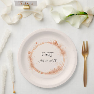 Elegant Peach Sparkle Wedding Script Calligraphy Paper Plates